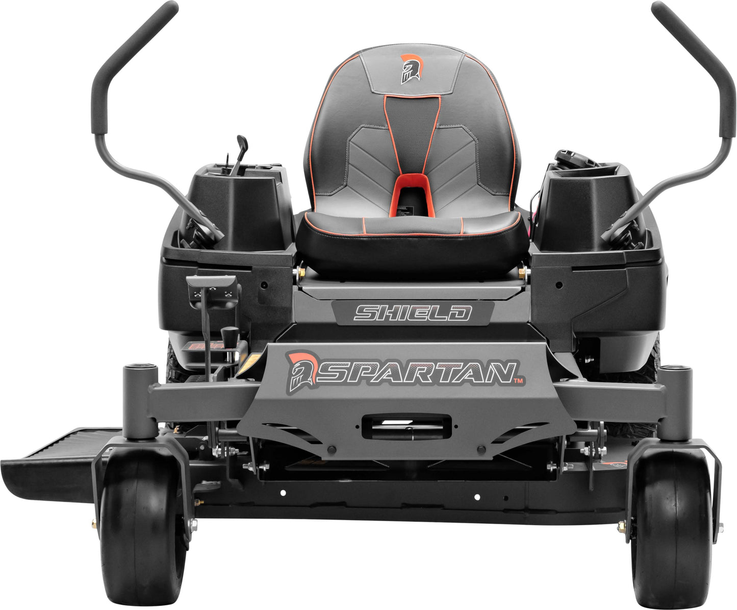 Magnetic pin deck height adjustment on Spartan Shield mower.